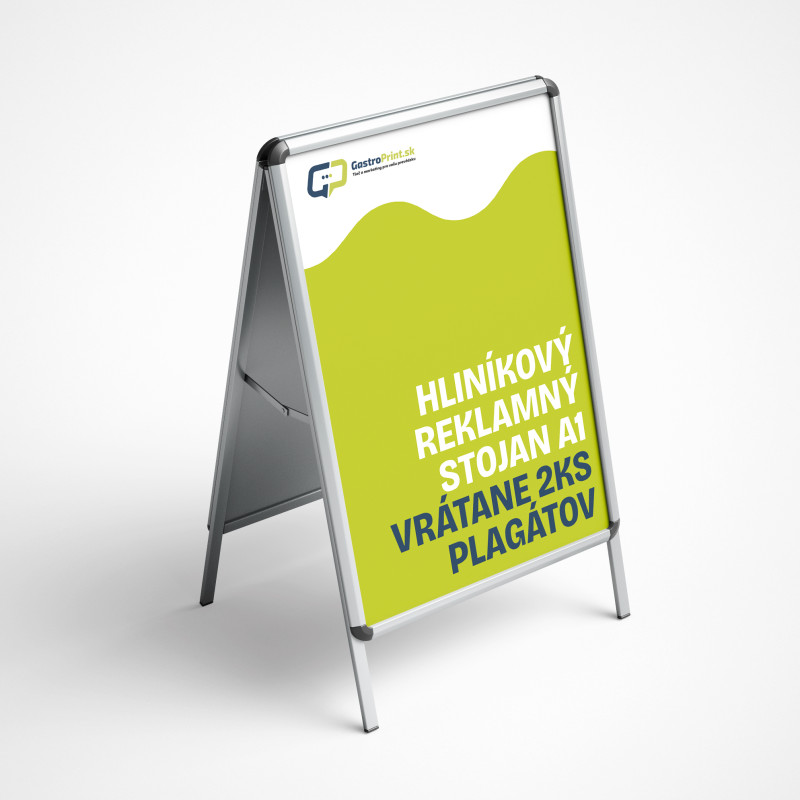 Hliníkový reklamný "A" stojan vrátane plagátov A1